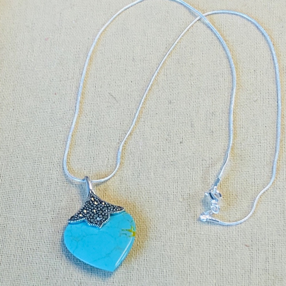Turquoise Necklace. 925 Sterling Silver - Picture 3 of 4